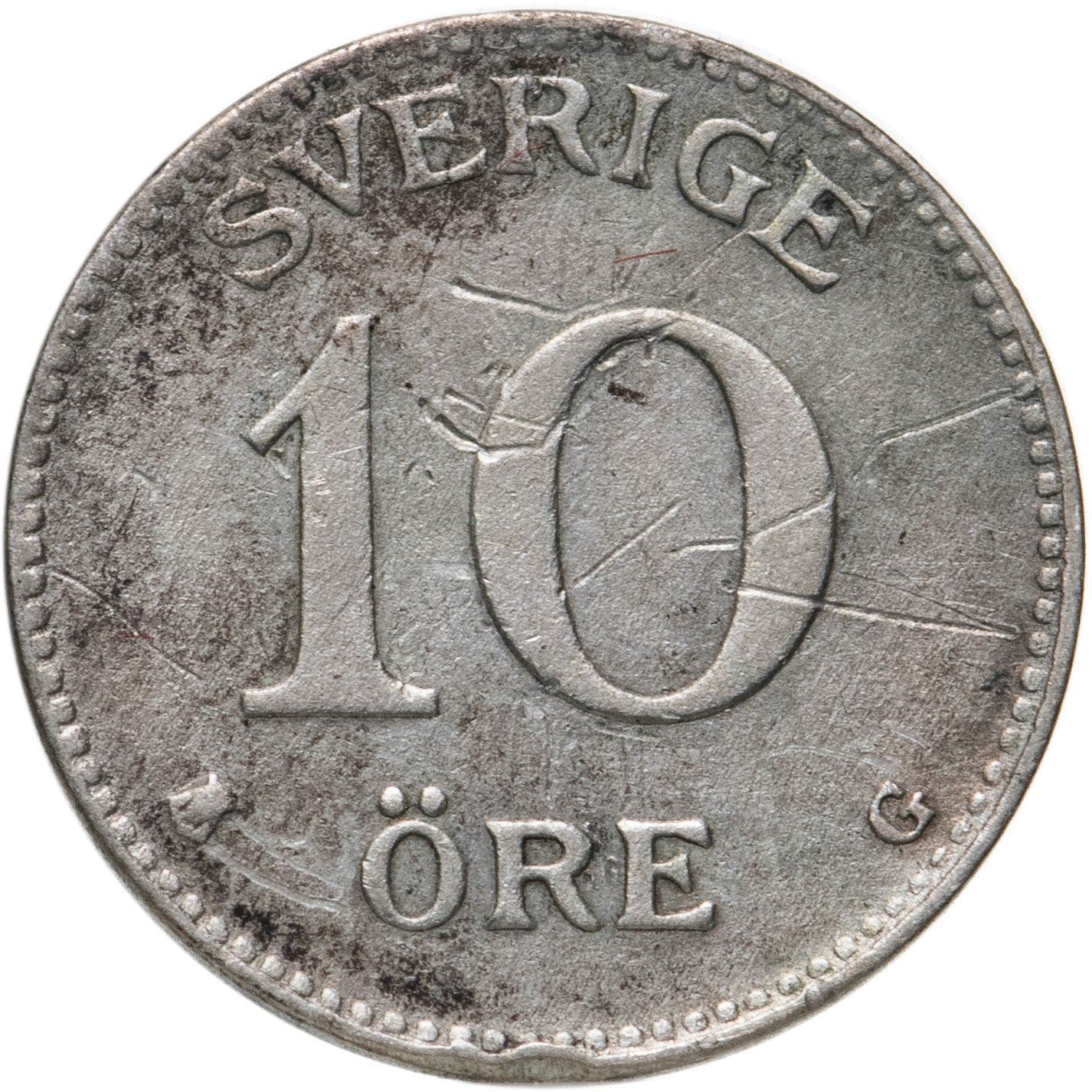 Swedish Coin 10 Öre | King Gustaf V | Crown | Sweden | 1909 - 1942