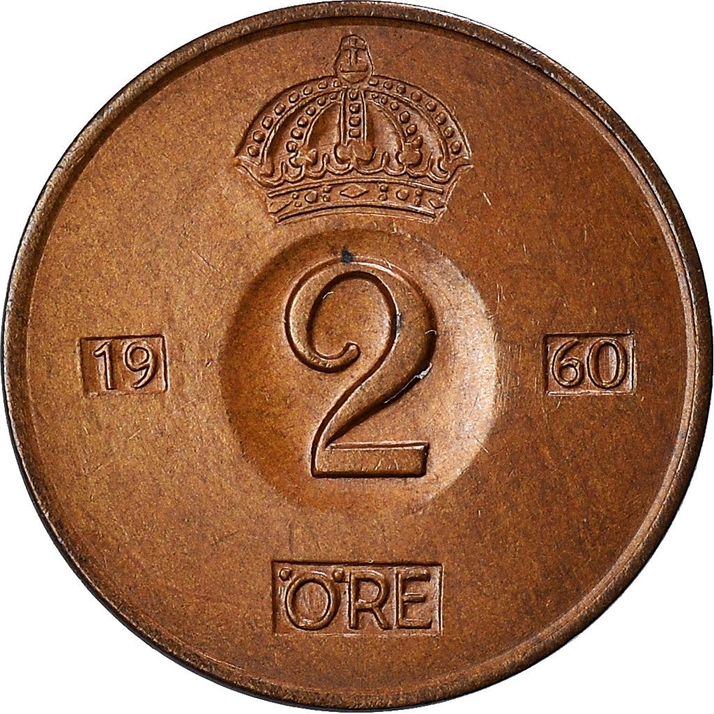 Swedish Coin 2 Öre | Gustaf VI Adolf | Crown | Sweden | 1952 - 1971