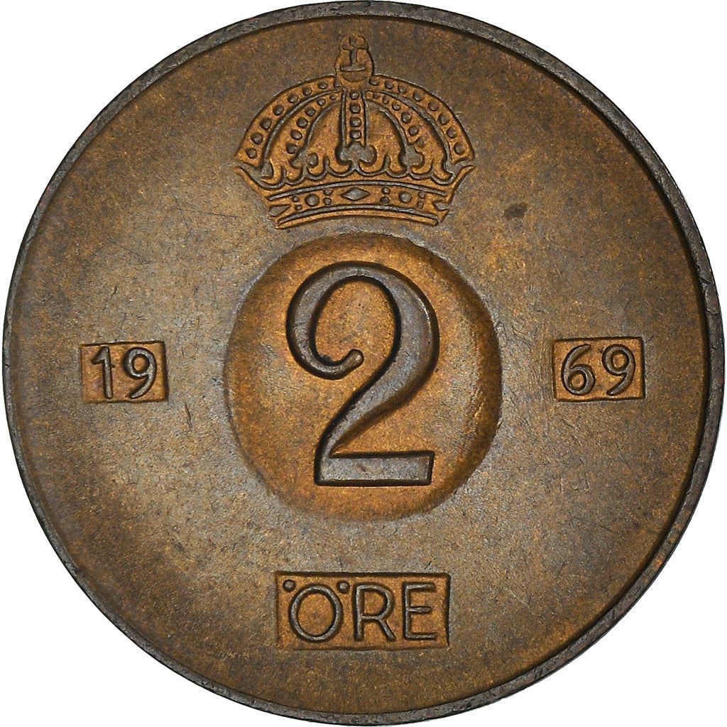 Swedish Coin 2 Öre | Gustaf VI Adolf | Crown | Sweden | 1952 - 1971