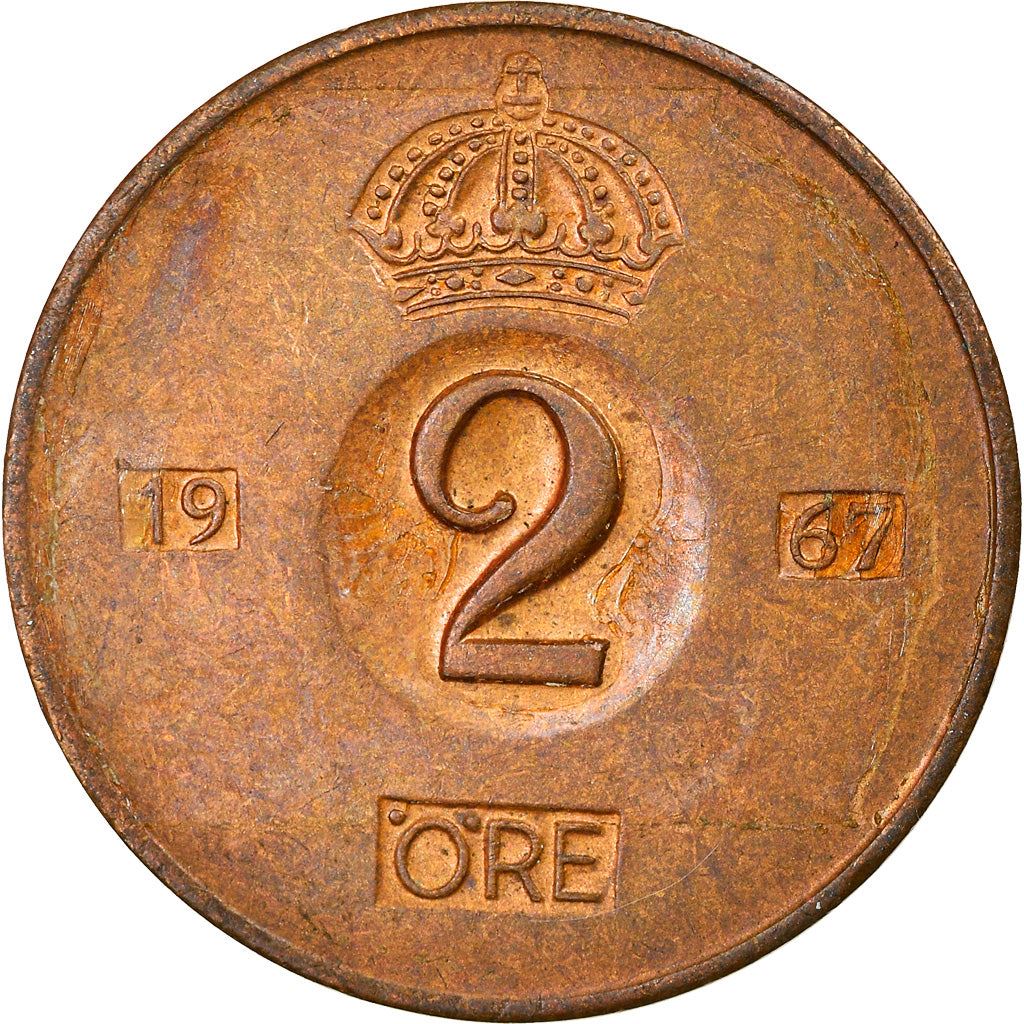 Swedish Coin 2 Öre | Gustaf VI Adolf | Crown | Sweden | 1952 - 1971