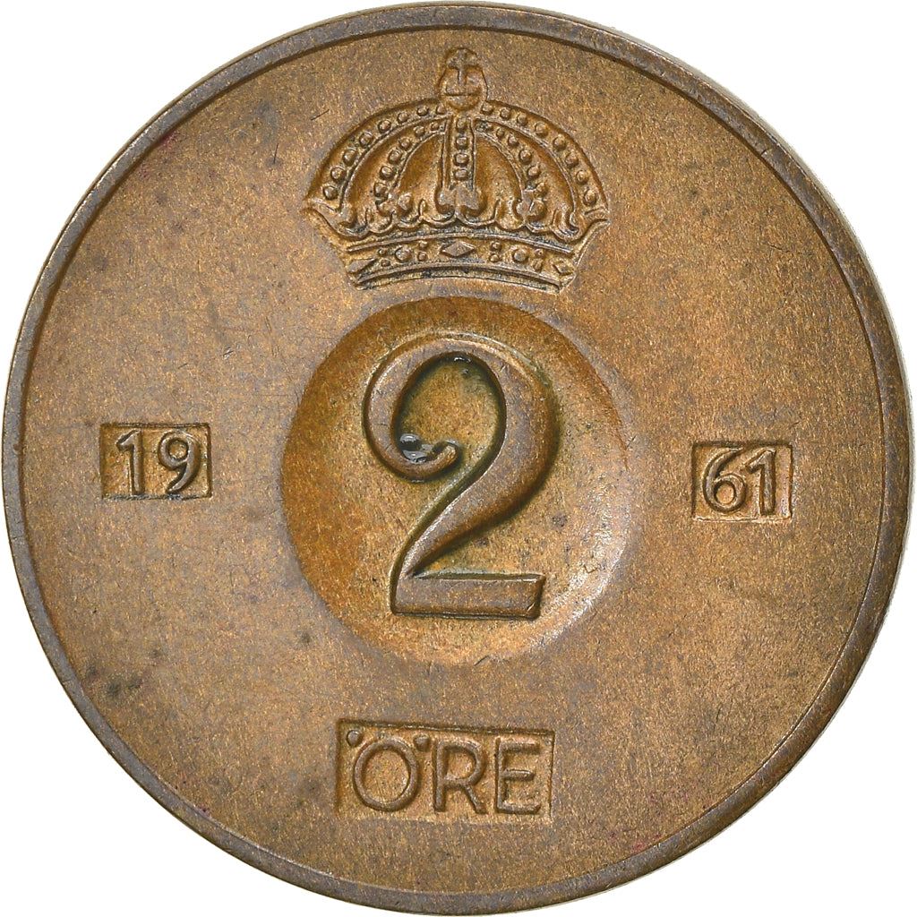 Swedish Coin 2 Öre | Gustaf VI Adolf | Crown | Sweden | 1952 - 1971