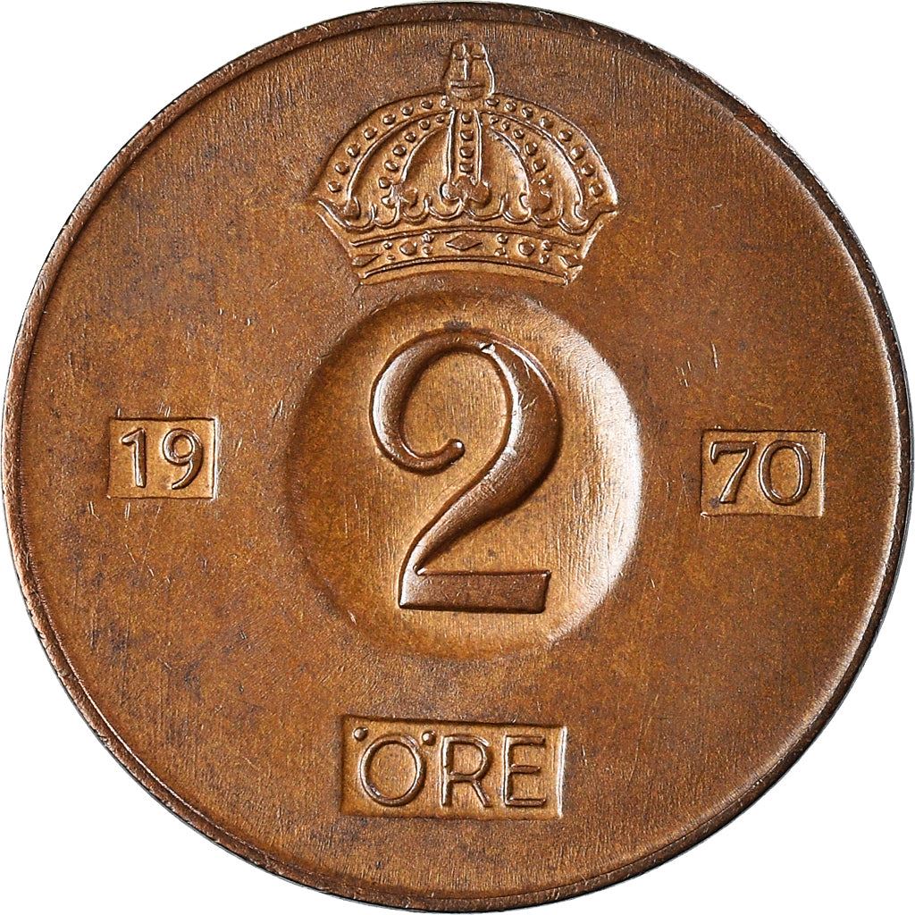 Swedish Coin 2 Öre | Gustaf VI Adolf | Crown | Sweden | 1952 - 1971