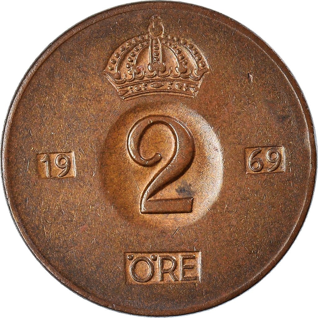 Swedish Coin 2 Öre | Gustaf VI Adolf | Crown | Sweden | 1952 - 1971