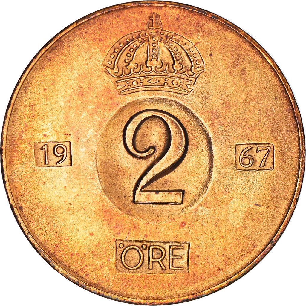 Swedish Coin 2 Öre | Gustaf VI Adolf | Crown | Sweden | 1952 - 1971