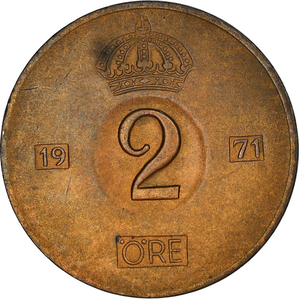 Swedish Coin 2 Öre | Gustaf VI Adolf | Crown | Sweden | 1952 - 1971