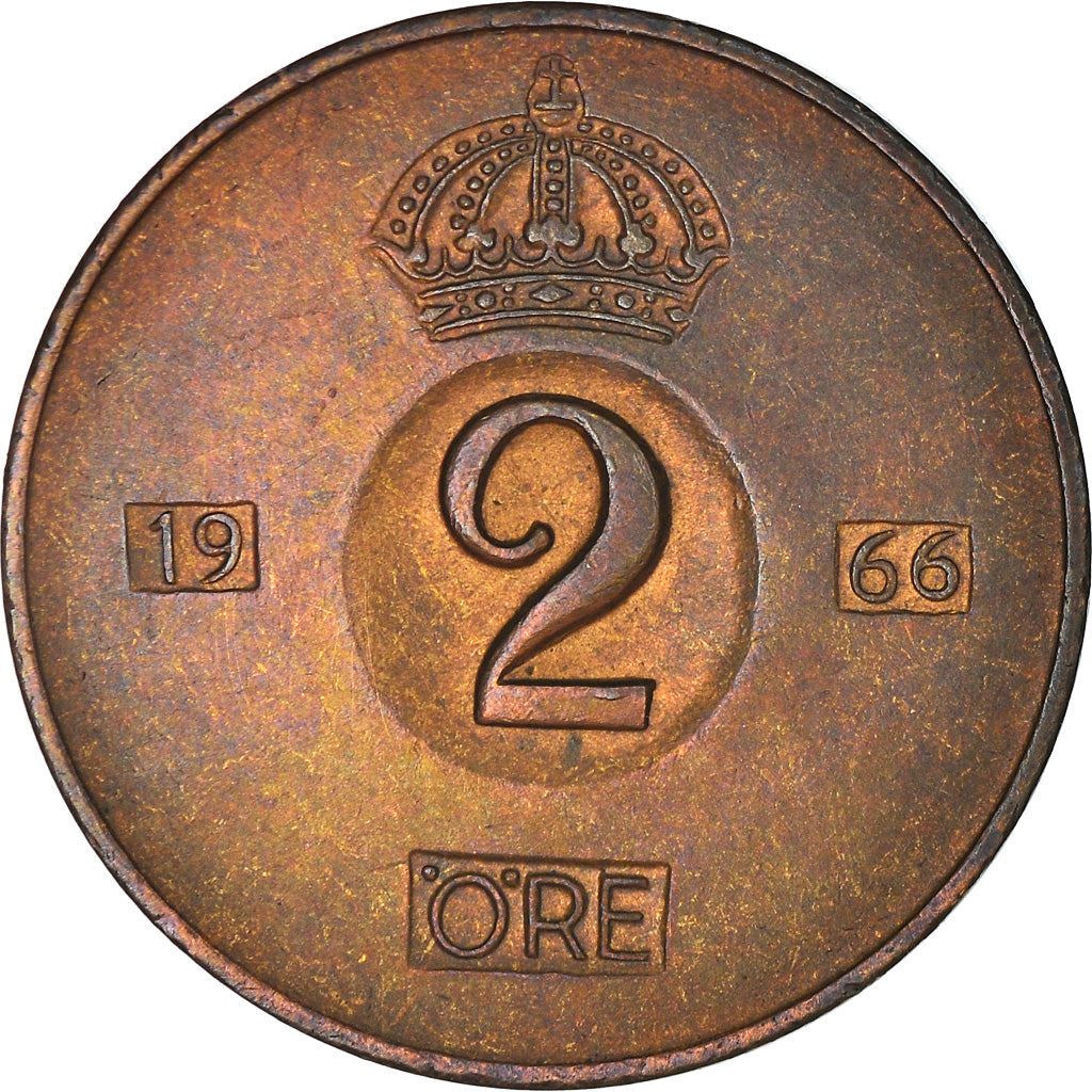 Swedish Coin 2 Öre | Gustaf VI Adolf | Crown | Sweden | 1952 - 1971