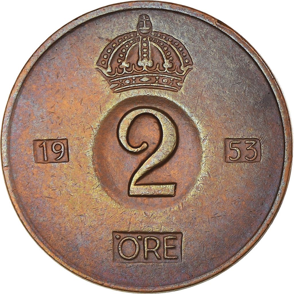 Swedish Coin 2 Öre | Gustaf VI Adolf | Crown | Sweden | 1952 - 1971