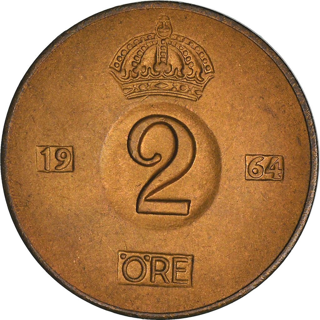 Swedish Coin 2 Öre | Gustaf VI Adolf | Crown | Sweden | 1952 - 1971