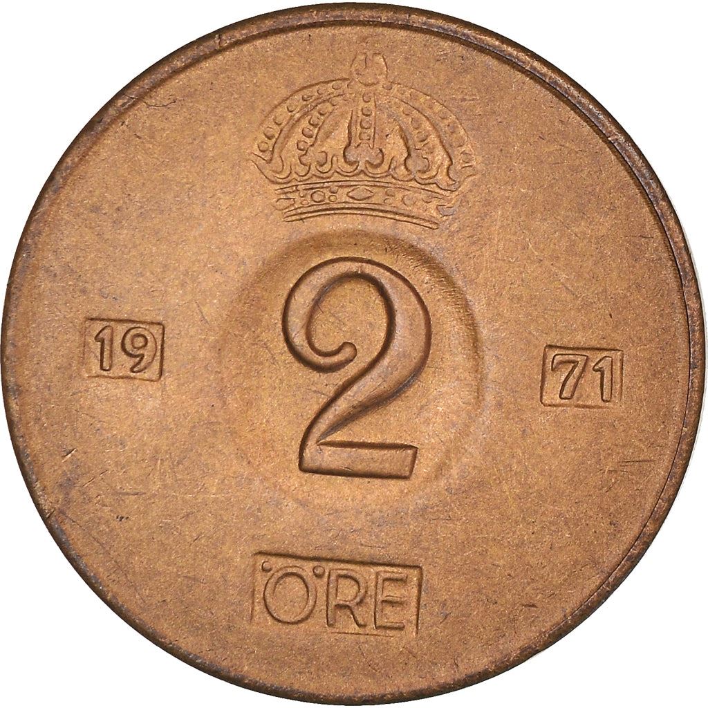 Swedish Coin 2 Öre | Gustaf VI Adolf | Crown | Sweden | 1952 - 1971