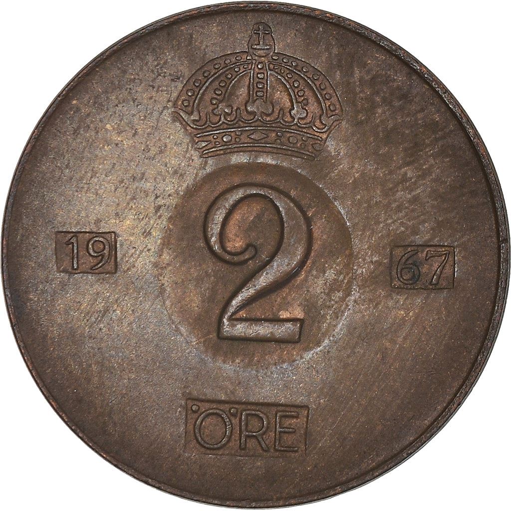 Swedish Coin 2 Öre | Gustaf VI Adolf | Crown | Sweden | 1952 - 1971