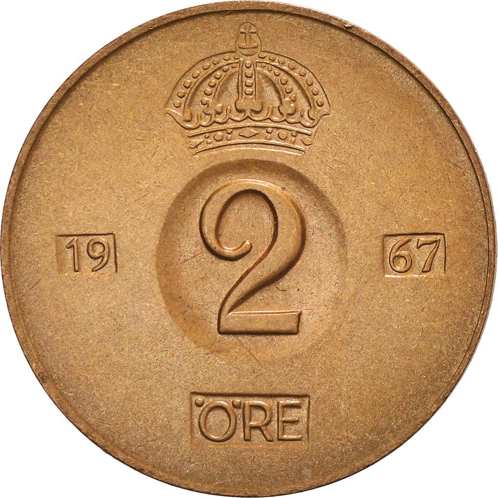 Swedish Coin 2 Öre | Gustaf VI Adolf | Crown | Sweden | 1952 - 1971