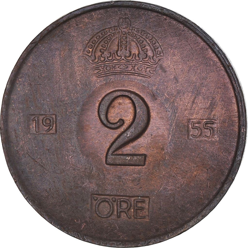 Swedish Coin 2 Öre | Gustaf VI Adolf | Crown | Sweden | 1952 - 1971