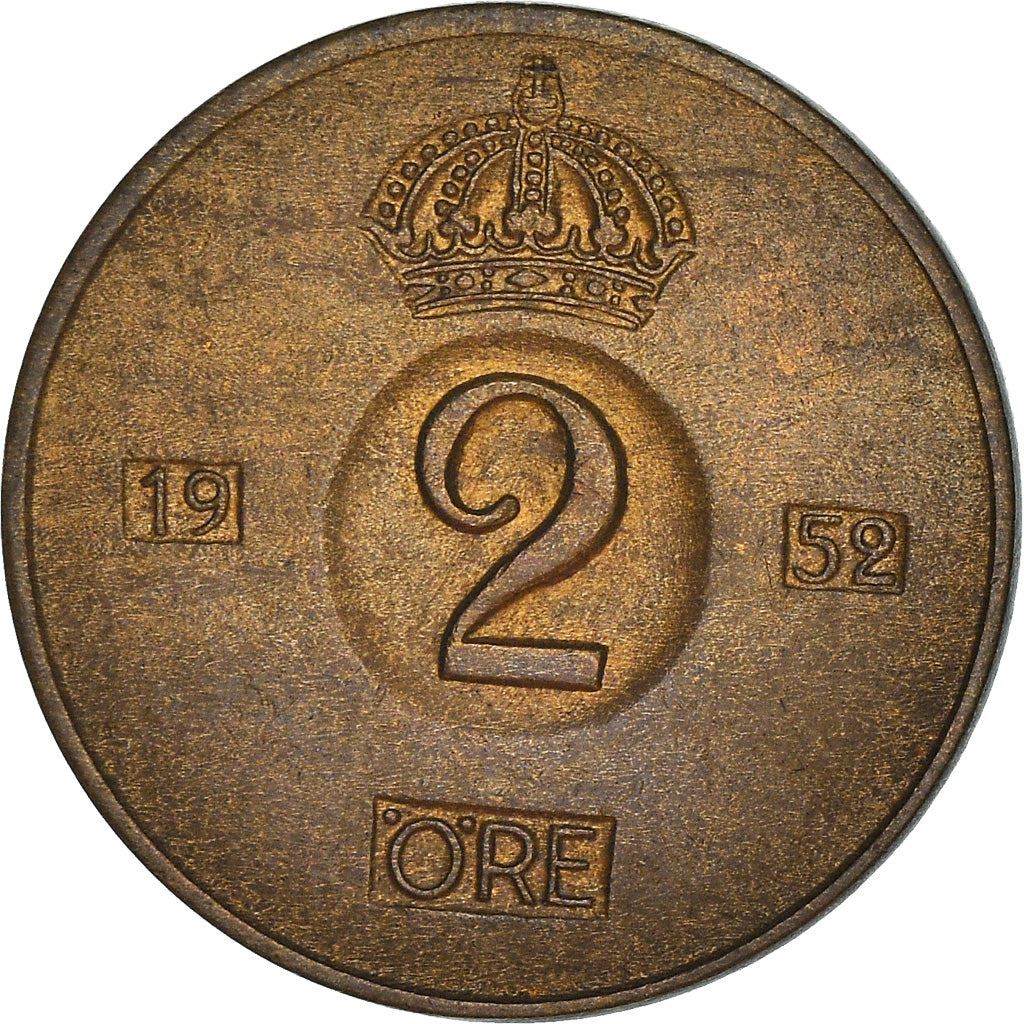 Swedish Coin 2 Öre | Gustaf VI Adolf | Crown | Sweden | 1952 - 1971