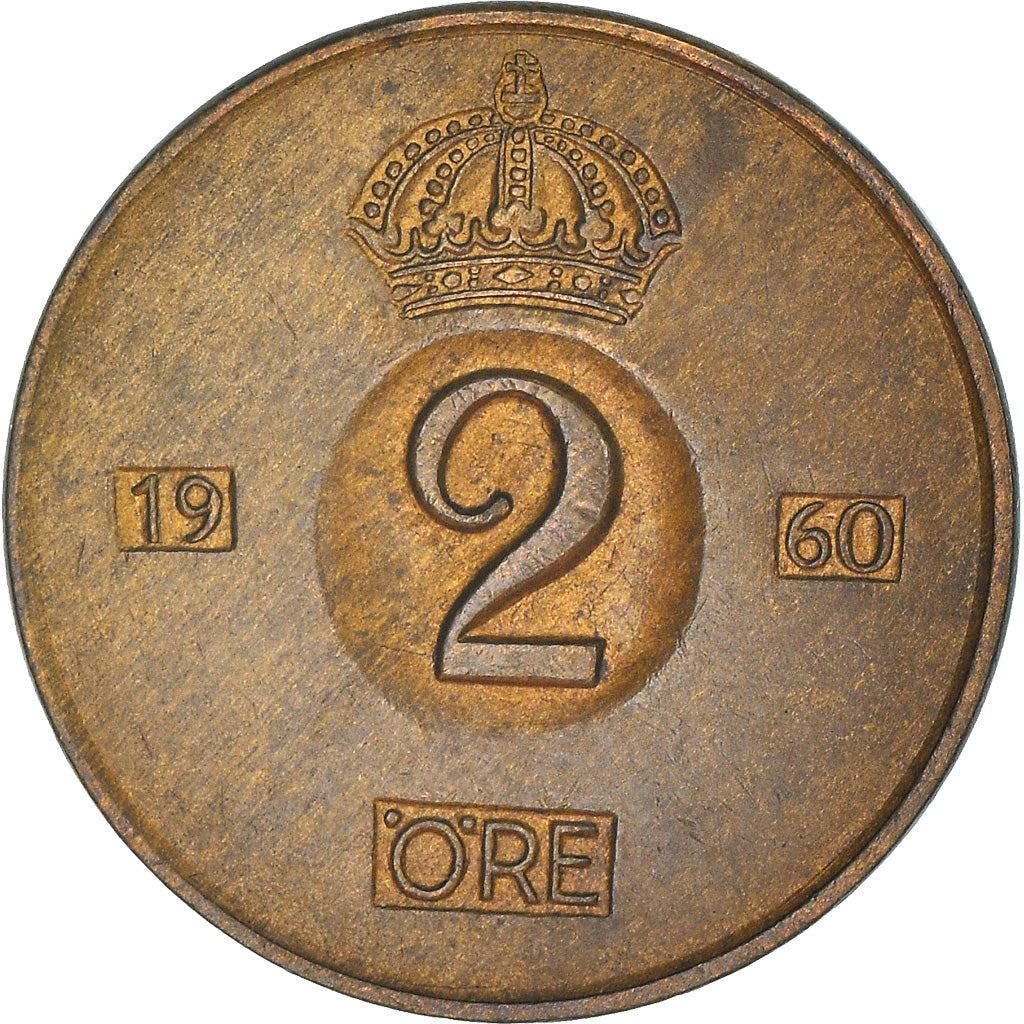 Swedish Coin 2 Öre | Gustaf VI Adolf | Crown | Sweden | 1952 - 1971