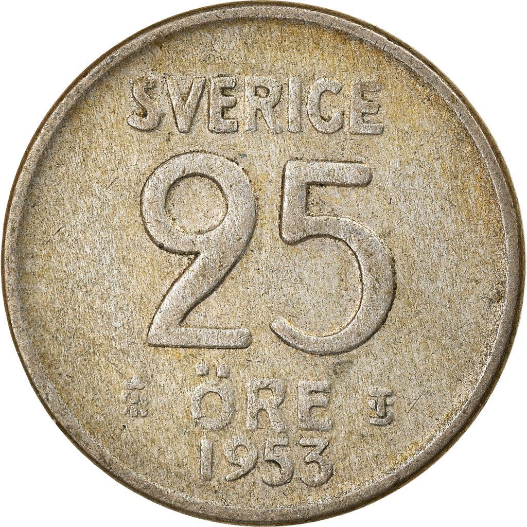 Swedish Coin 25 Ore Coin | King Gustaf VI Adolf | Crown | Sweden | 1952 - 1961