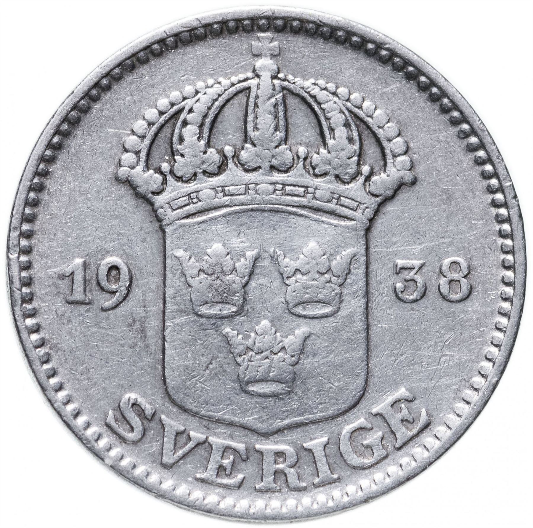 Swedish Coin 25 Öre | King Gustaf V | Shield | Sweden | 1910 - 1941