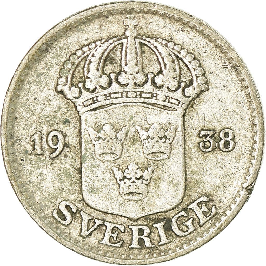 Swedish Coin 25 Öre | King Gustaf V | Shield | Sweden | 1910 - 1941