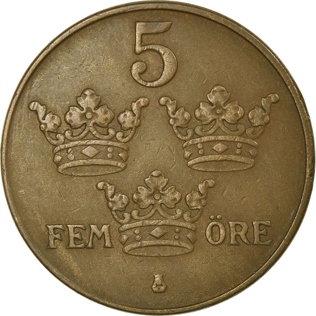 Swedish Coin 5 Öre | King Gustaf V | Sweden | 1909 - 1950