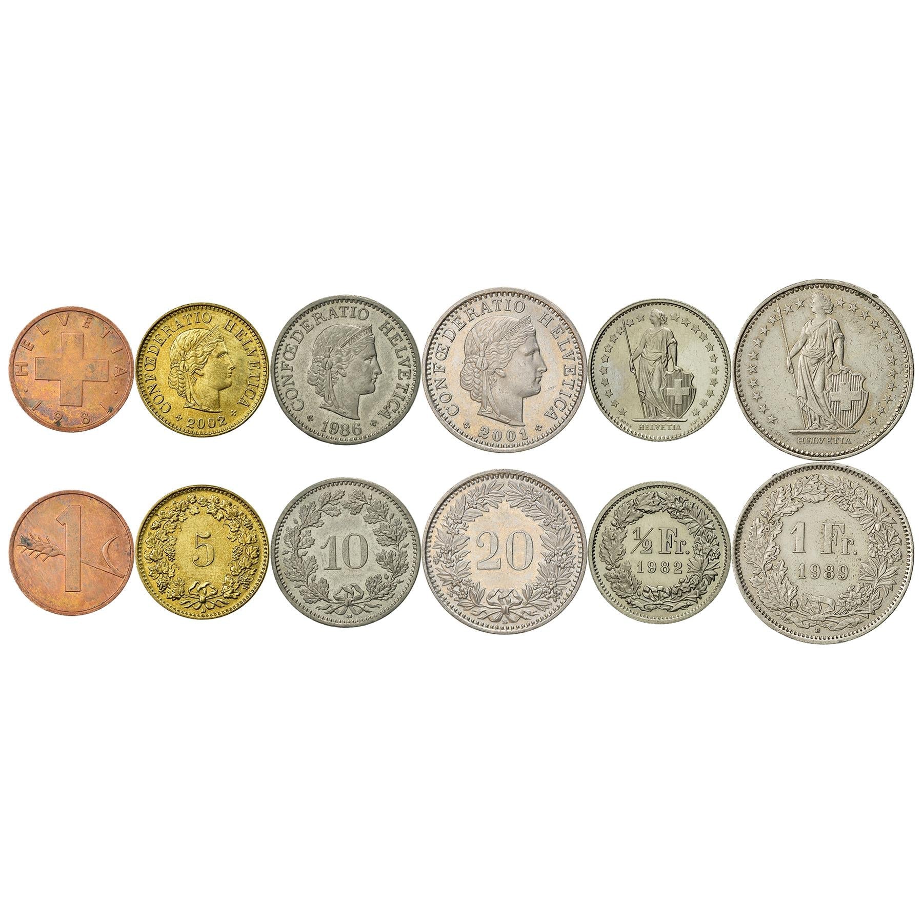 Swiss 6 Coin Set 1 5 10 20 Rappen 1/2 1 Franc | Wheat | Libertas | Helvetia | Switzerland | 1981 - 2023