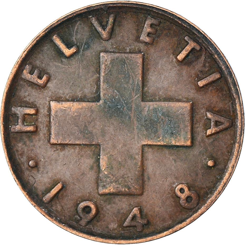 Switzerland Coin Swiss 2 Rappen | Wheat Spike | Swiss Cross | KM47 | 1948 - 1974