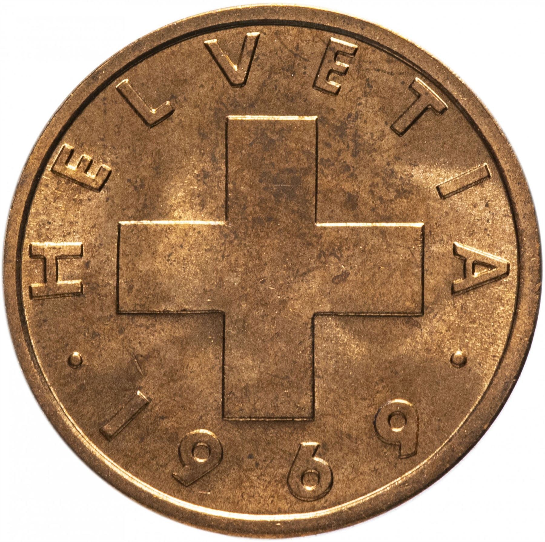 Switzerland Coin Swiss 2 Rappen | Wheat Spike | Swiss Cross | KM47 | 1948 - 1974