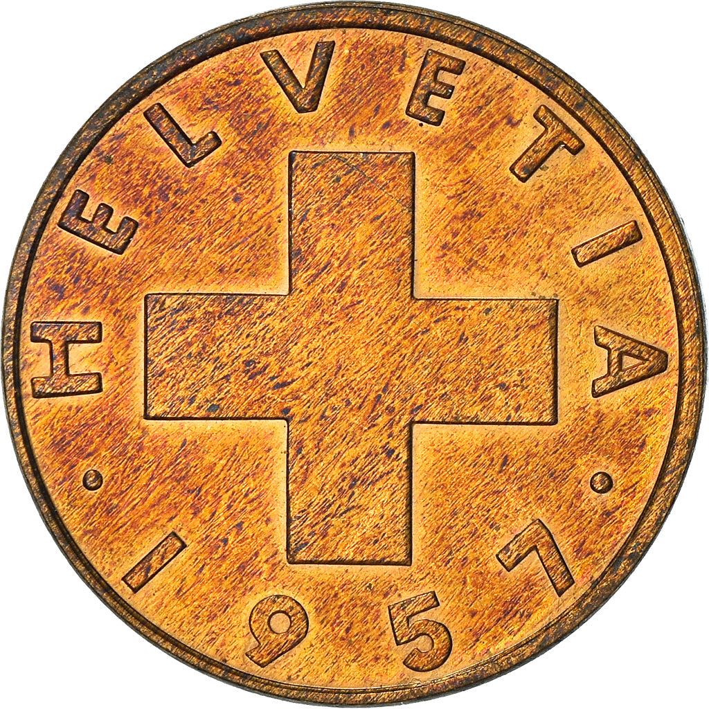 Switzerland Coin Swiss 2 Rappen | Wheat Spike | Swiss Cross | KM47 | 1948 - 1974