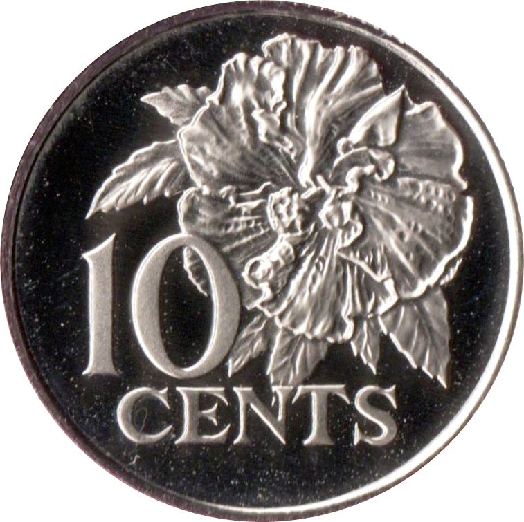 Trinidad and Tobago 10 Cents Coin | Flaming Hibiscus | KM31 | 1976 - 2017