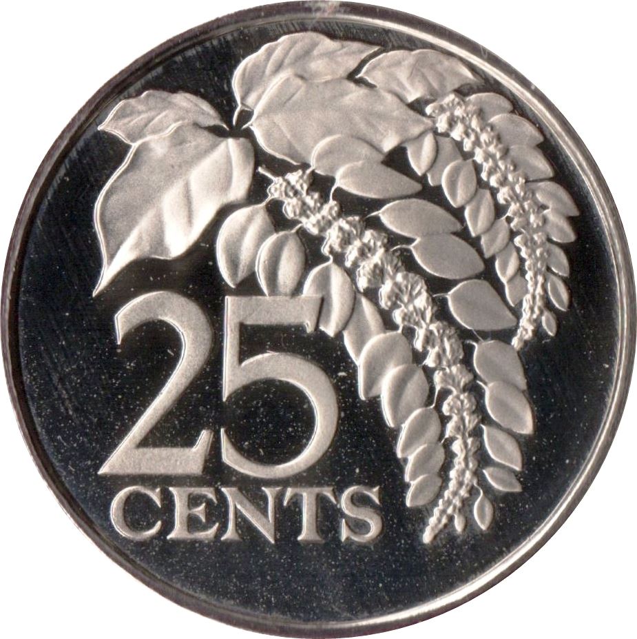 Trinidad and Tobago 25 Cents Coin | Warszewiczia Coccinea | KM32 | 1976 - 2017