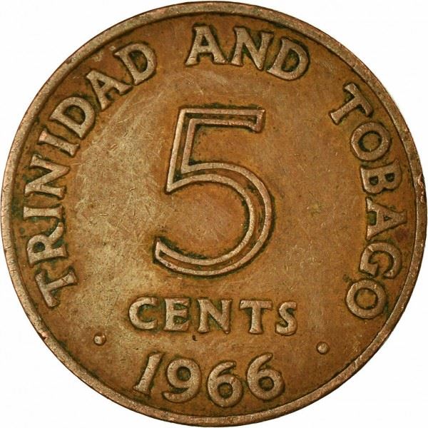 Trinidad and Tobago 5 Cents Coin | Queen Elizabeth II | KM2 | 1966 - 1972