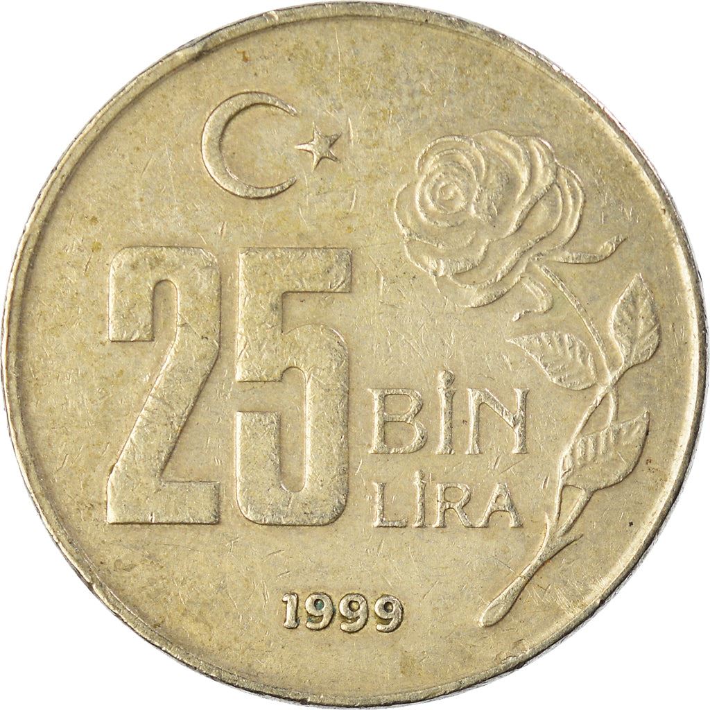 Turkey | 25.000 Lira Coin | Rose | Mustafa Kemal Atatürk | Km:1041 | 1995 - 2000