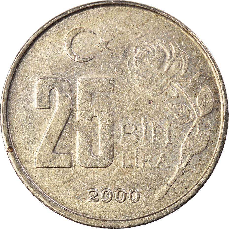 Turkey | 25.000 Lira Coin | Rose | Mustafa Kemal Atatürk | Km:1041 | 1995 - 2000