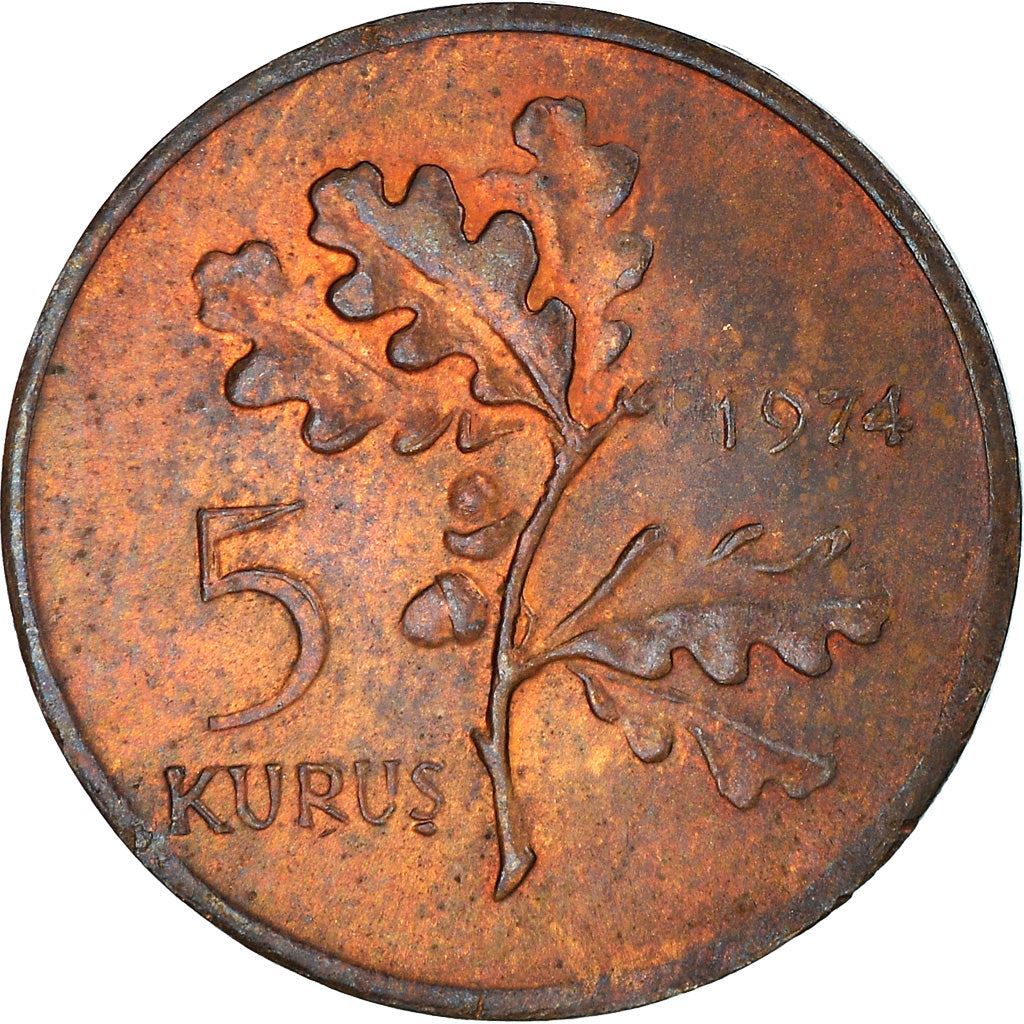 Turkey | 5 Kurus Coin | KM890.3 | 1974 | Bronze