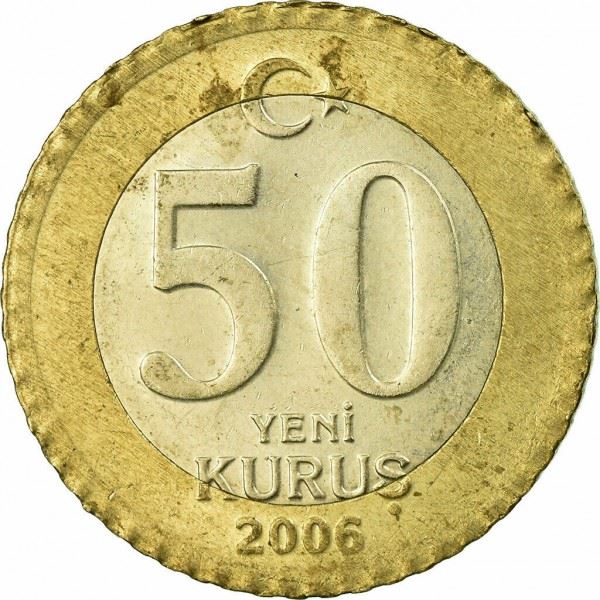 Turkey | 50 New Kurus Coin | Mustafa Kemal Atatürk | Km:1168 | 2005 - 2008