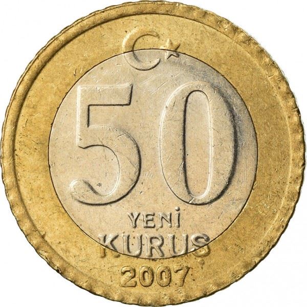 Turkey | 50 New Kurus Coin | Mustafa Kemal Atatürk | Km:1168 | 2005 - 2008