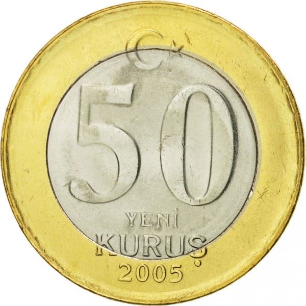 Turkey | 50 New Kurus Coin | Mustafa Kemal Atatürk | Km:1168 | 2005 - 2008