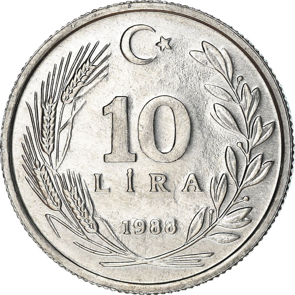 Turkey Coin Turkish 10 Lira | President Mustafa Kemal Ataturk | Moon Star | KM964 | 1984 - 1989