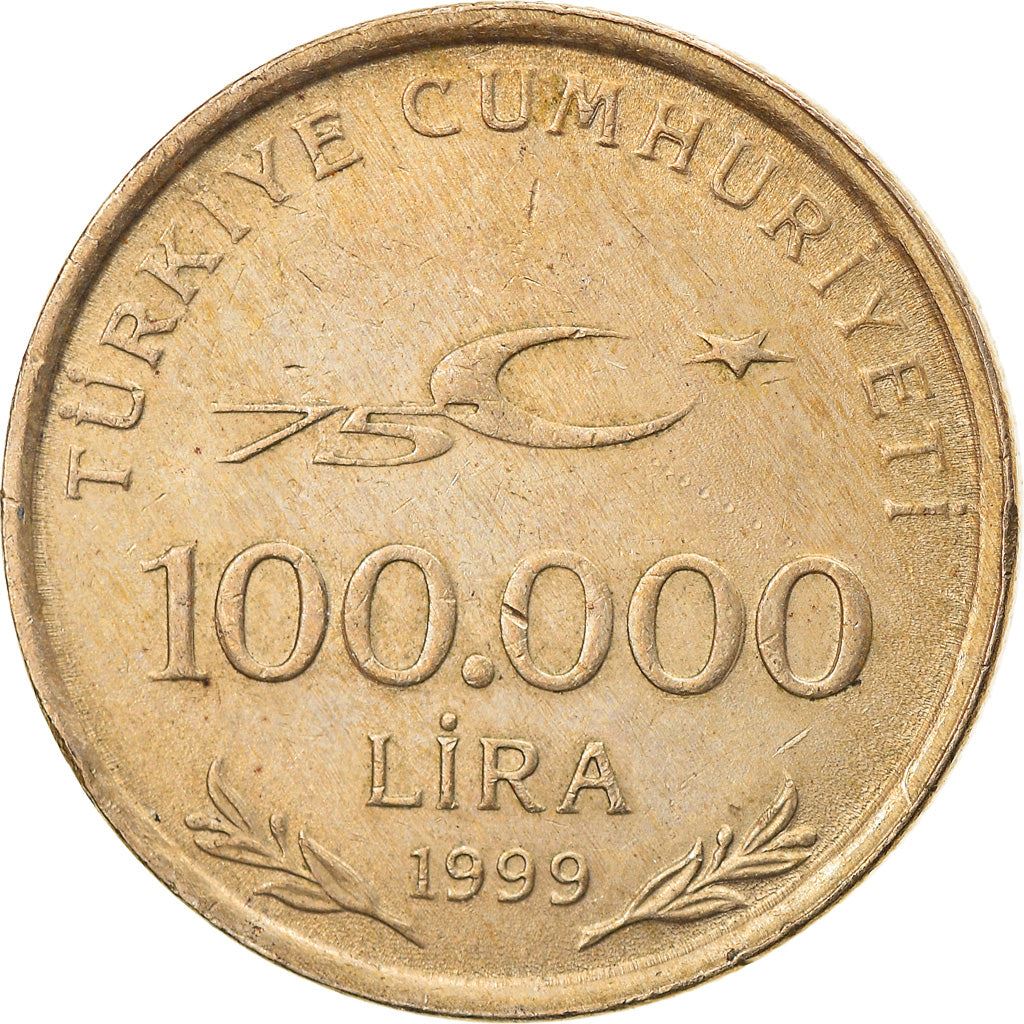 Turkey Coin Turkish 100 000 Lira | 75th Anniversary | Mustafa Kemal Ataturk | KM1078 | 1999 - 2000