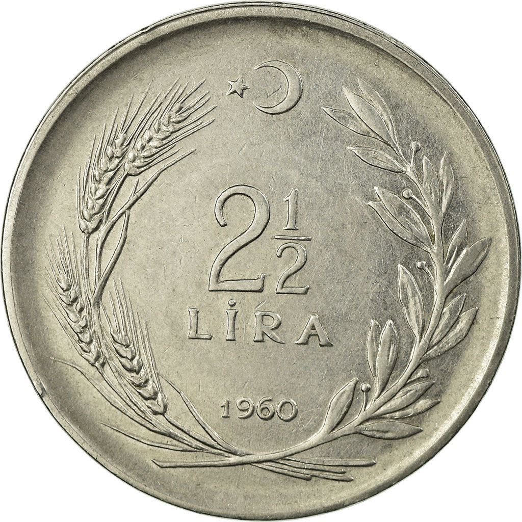 Turkey Coin Turkish 2½ Lira | President Mustafa Kemal Ataturk | Kocatepe Mosque | KM893.1 | 1960 - 1968