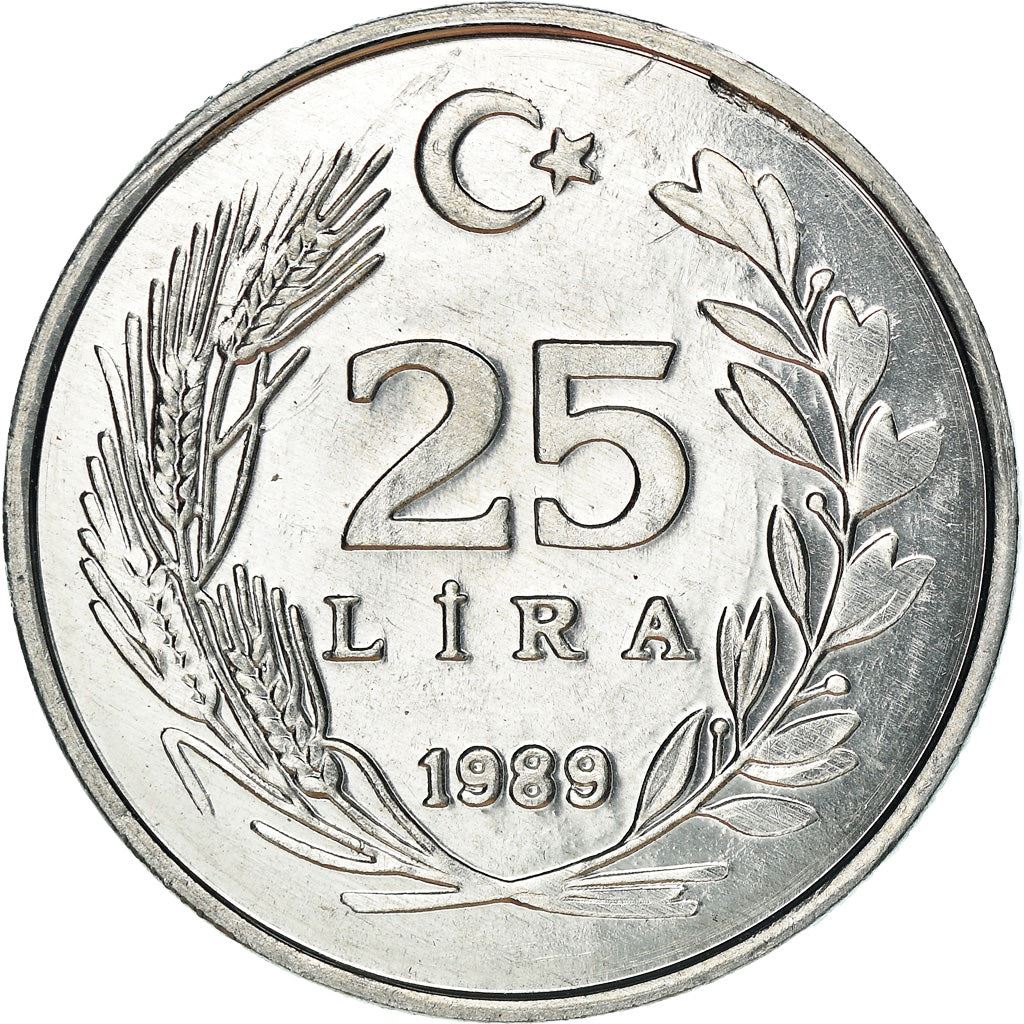 Turkey Coin Turkish 25 Lira | President Mustafa Kemal Ataturk | Moon Star | KM975 | 1985 - 1989