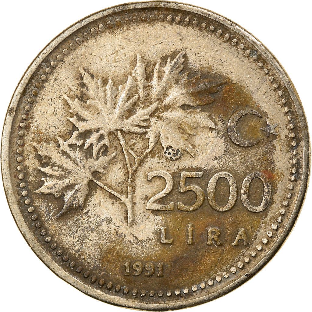 Turkey Coin Turkish 2500 Lira | President Mustafa Kemal Ataturk | Sycamore Tree | KM1015 | 1991 - 1998