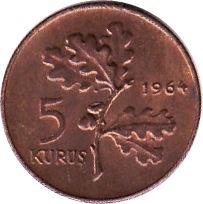 Turkey Coin Turkish 5 Kurus | Istanbul | Moon Star | KM890.1 | 1958 - 1974