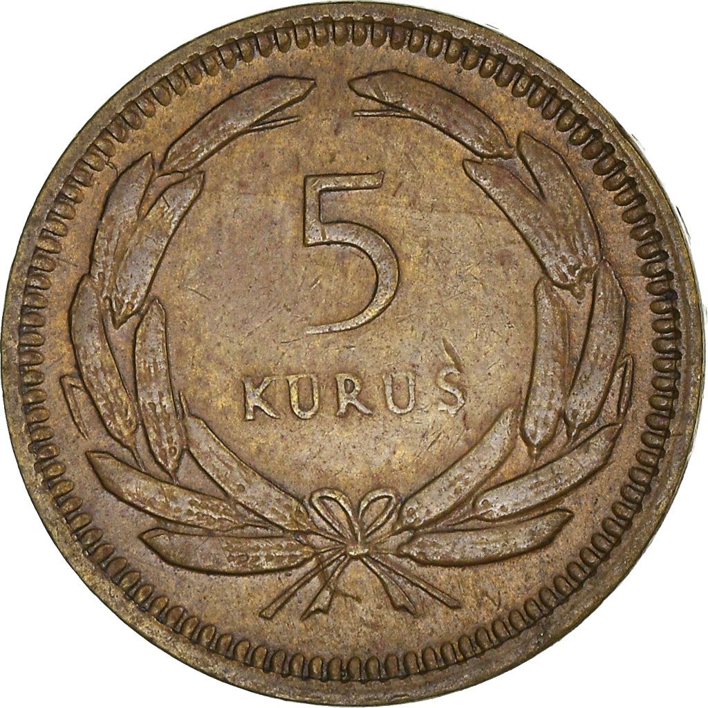 Turkey Coin Turkish 5 Kurus | Moon Star | Istanbul | KM887 | 1949 - 1957