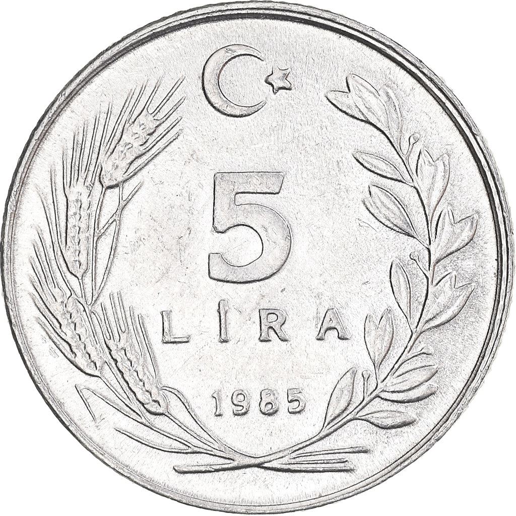 Turkey Coin Turkish 5 Lira | President Mustafa Kemal Ataturk | Moon Star | KM963 | 1984 - 1989