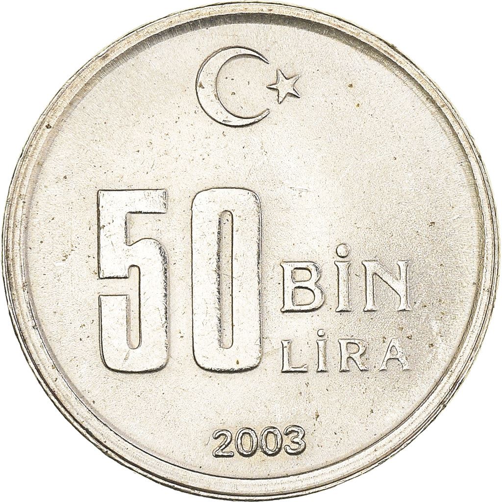 Turkey Coin Turkish 50 000 Lira | President Mustafa Kemal Ataturk | Moon Star | KM1105 | 2001 - 2004