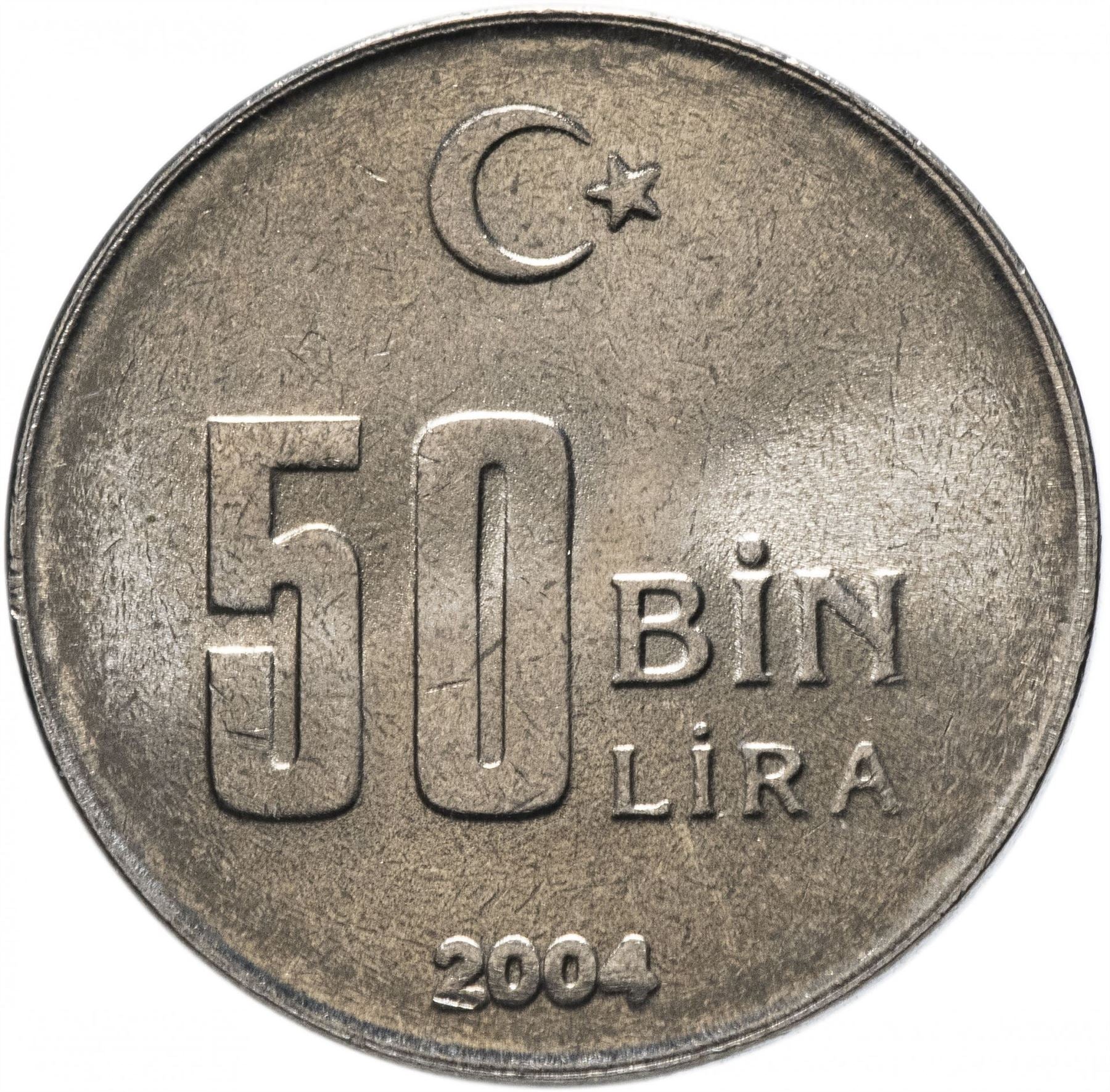 Turkey Coin Turkish 50 000 Lira | President Mustafa Kemal Ataturk | Moon Star | KM1105 | 2001 - 2004