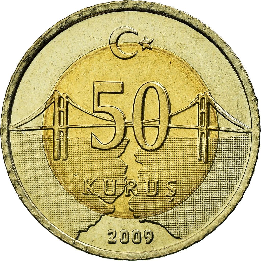 Turkey Coin Turkish 50 Kurus | President Mustafa Kemal Ataturk | Bosphorus Strait Bridge | KM1243 | 2009 - 2021