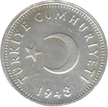 Turkey | Turkish 50 Kurus Coin | Moon Star | Istanbul | KM882 | 1947 - 1948