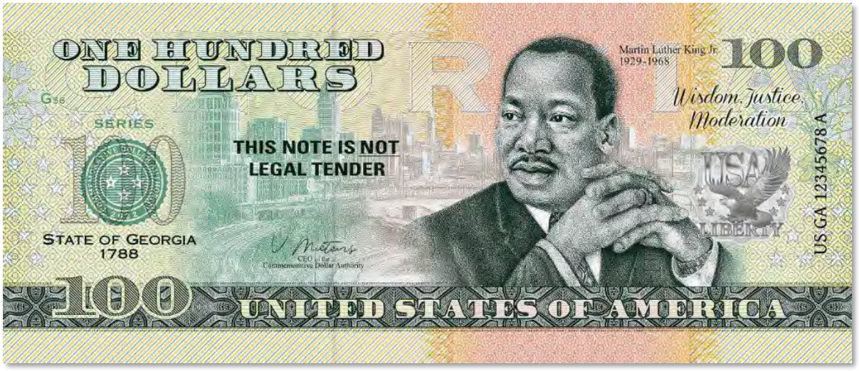 USA 100 Dollar Note | Georgia Commemorative Souvenir | Martin Luther King Jr. Portrait | Atlanta Skyline | The 50 U.S. States Edition