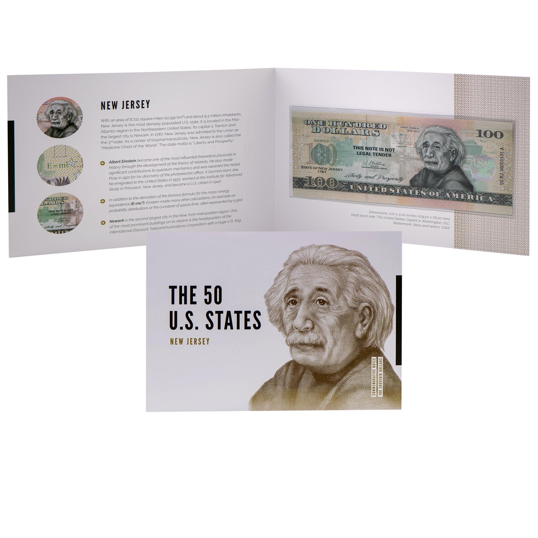 USA 100 Dollar Note | New Jersey Commemorative Souvenir | Albert Einstein | The 50 U.S. States Edition