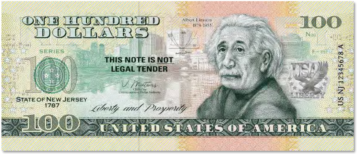 USA 100 Dollar Note | New Jersey Commemorative Souvenir | Albert Einstein | The 50 U.S. States Edition